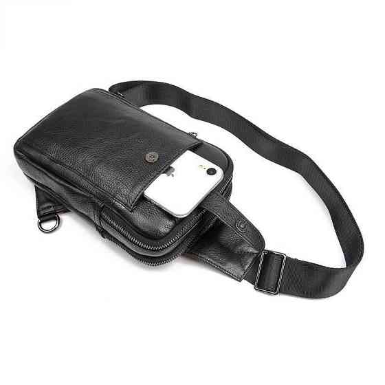 Сумка чоловіча шкіряна в зернистої шкірі через плече Vintage 14950 Чорна Київ