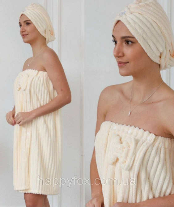 Жіночий банний комплект: рушник-кілт + тюрбан для волосся Львов - изображение 4