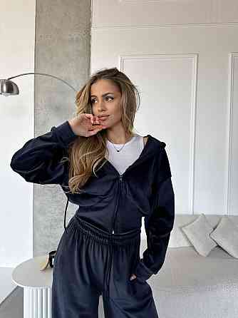 Женский повседневный костюм двойка: кофта и штаны велюр Синий, 42/44 Одесса