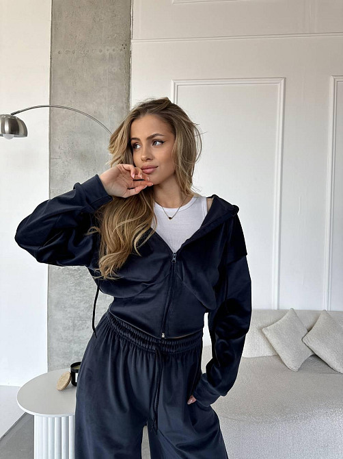 Женский повседневный костюм двойка: кофта и штаны велюр Синий, 42/44 Одесса - изображение 5