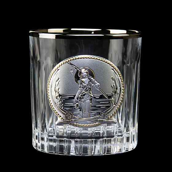 Набір для віскі “FISHERMAN” 6 келихів 360 мл, кришталь з платиною, зображення зі срібла з позолотою Рівне