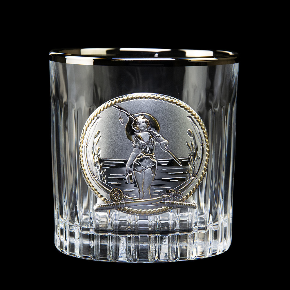 Набір для віскі “FISHERMAN” 6 келихів 360 мл, кришталь з платиною, зображення зі срібла з позолотою Рівне - фото 3