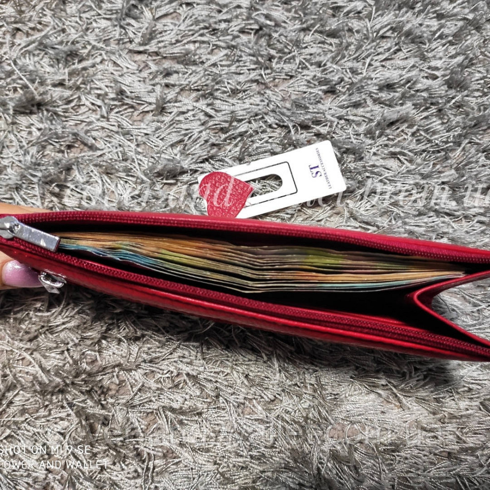 Компактний тонкий шкіряний жіночий гаманець на блискавці червоний ST 025 Київ - фото 6