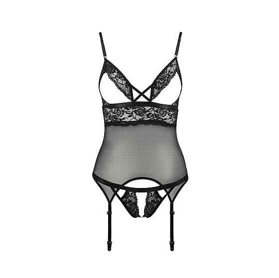 Корсет с открытой грудью Passion DIABOLINA CORSET S/M, black, пажи, трусики, полупрозрачный Sex Aura Киев