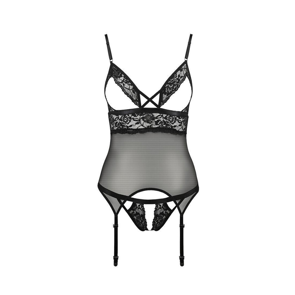 Корсет с открытой грудью Passion DIABOLINA CORSET S/M, black, пажи, трусики, полупрозрачный Sex Aura Киев - изображение 3