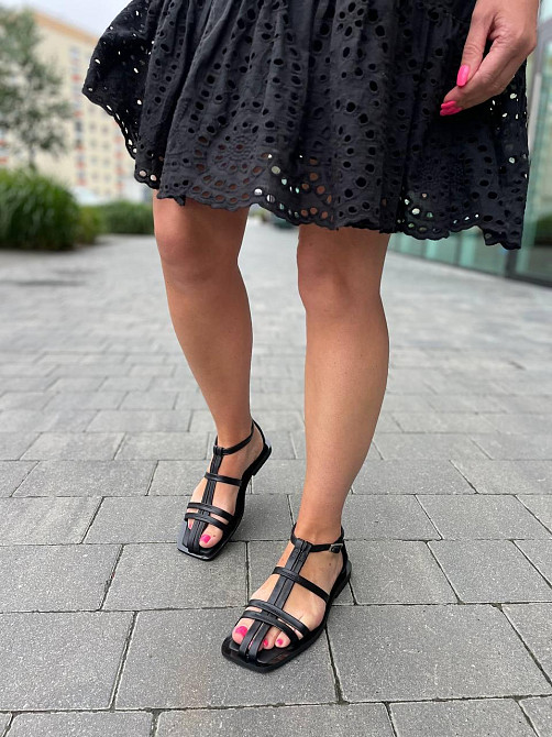 Notta bene Босоніжки жіночі чорні літні шкіряні Notta bene BS-0124 з квадратним носком / Стильн Коломия - фото 1