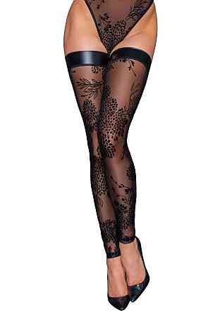 Чулки без мыска Noir Handmade F243 Tulle stockings with patterned flock embroidery, S Sex Aura Киев
