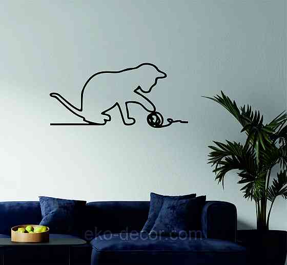 Декоративное настенное 3D Панно «Кот» Декор на стену с объемом 110*54 см, Черный Киев