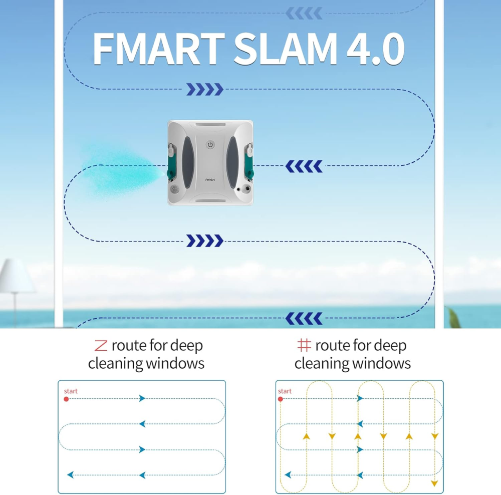 Робот для мойки окон FMART W6 3800 Па с двусторонним ультразвуковым распылением, управлением через приложение, AI-навигацией Киев - изображение 11