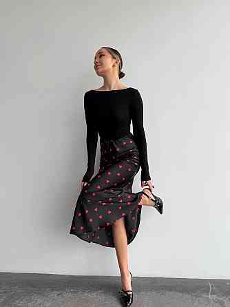 Женская стильная юбка миди из высококачественного шелка армани Черный, 44 Одесса