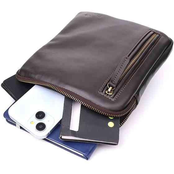 Элегантная мужская сумка из гладкой натуральной кожи Shvigel 23150 Коричневый Киев