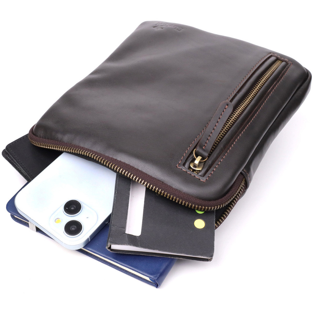 Элегантная мужская сумка из гладкой натуральной кожи Shvigel 23150 Коричневый Киев - изображение 4