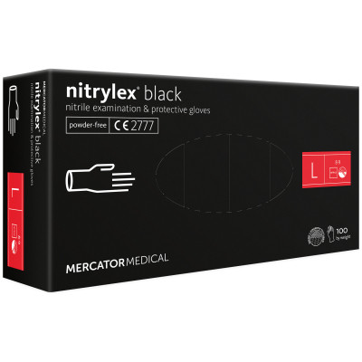 Медицинские перчатки Mercator Medical Nitrylex Black Нитриловые Неопудренные диагностические Размер L 100 шт. Черные (3.1019) (5906615004462) Винница - изображение 1