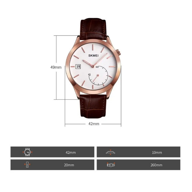 Чоловічий кварцовий годинник Skmei 1581 Prestige коричневий з рожевим Київ - фото 3