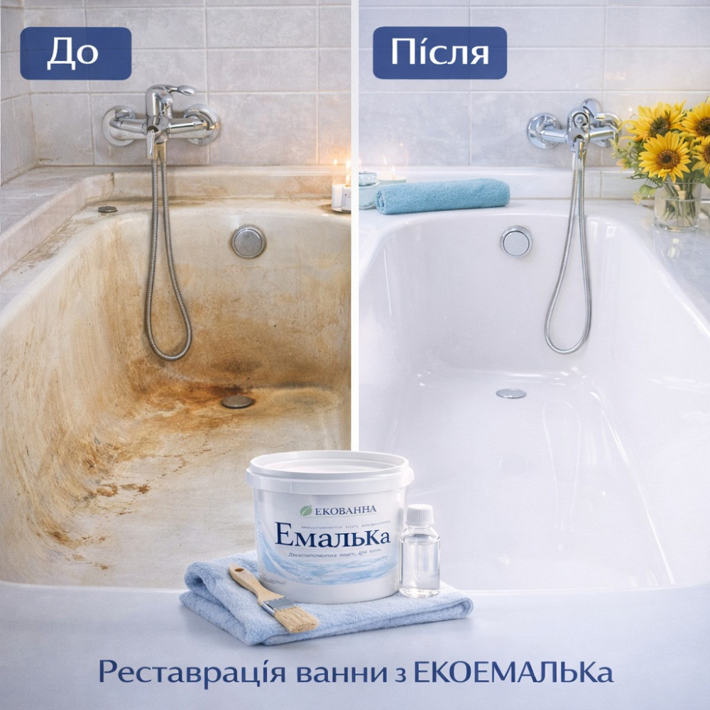 Емаль для реставрації ванни Біла глянцева двокомпонентна епоксидна ЕкоЕмалька, 1000 г Харків - фото 2