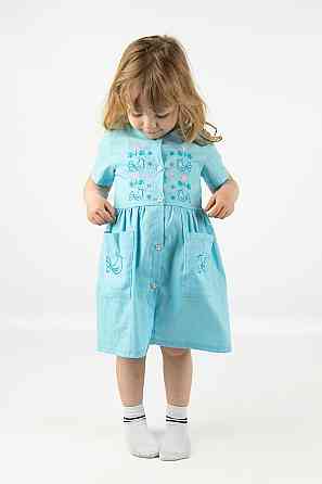 Плаття для дівчаток, літнє лляне з вишивкою, блакитний топ Київ