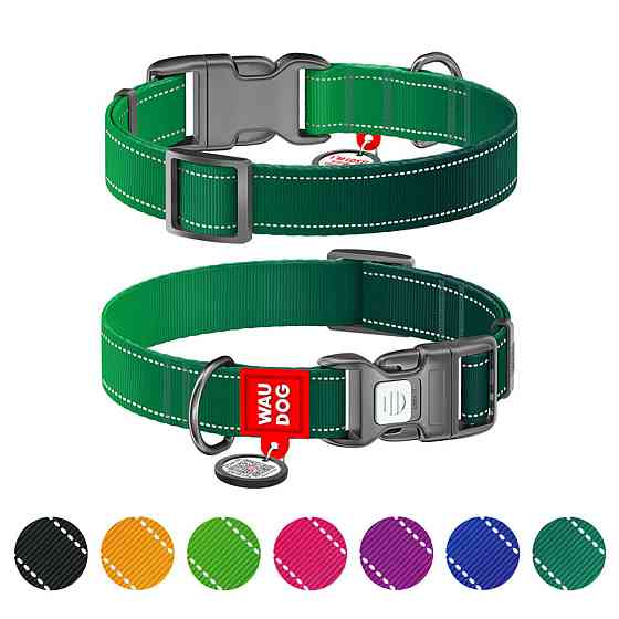 Ошейник для собак нейлоновый WAUDOG Nylon Mono с QR паспортом, светоотражающий, пластиковый фастекс, L, Ш 25 мм, Длинна 33-49 см зеленый Киев