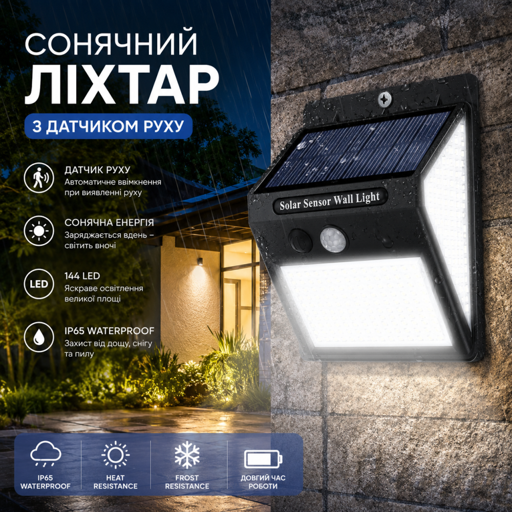 Уценка Солнечные фонари с датчиком движения Blewandy 144 LED, уличный прожектор IP65 (Витринный образец) Киев - изображение 1