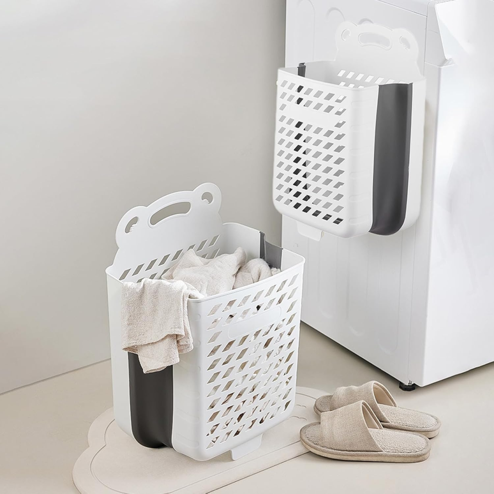 Подвесной пластиковый органайзер-корзина для белья с ручкой, складная конструкция, 28×17×38см, белый цвет Каменец-Подольский - изображение 2