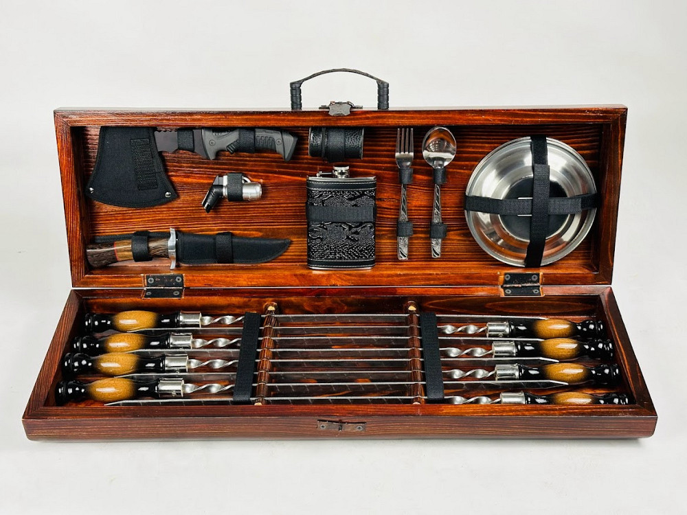 Подарунковий набір шампурів у дерев'яному кейсі ПІКНІК LUX HAPPY DAYS Тернопіль - фото 1