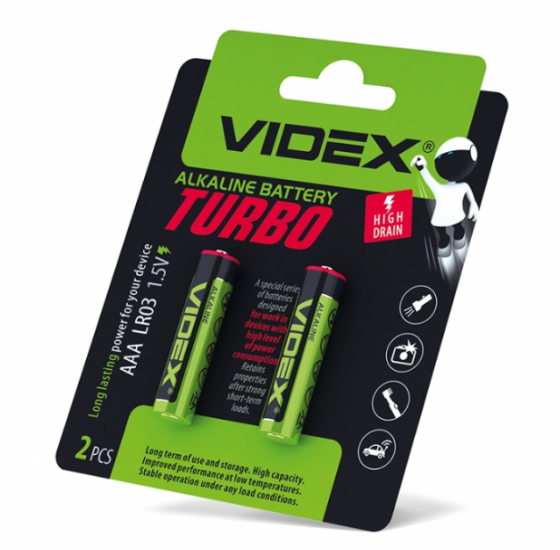Батарейка лужна ААА/LR03 (бл-2шт) Videx Turbo Житомир