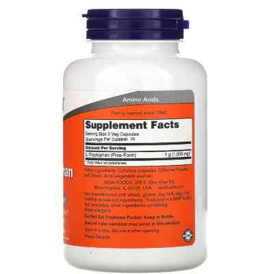 Амінокислота Now Foods L-Триптофан, 500 мг, 60 вегетаріанських капсул (NF0166) Вінниця