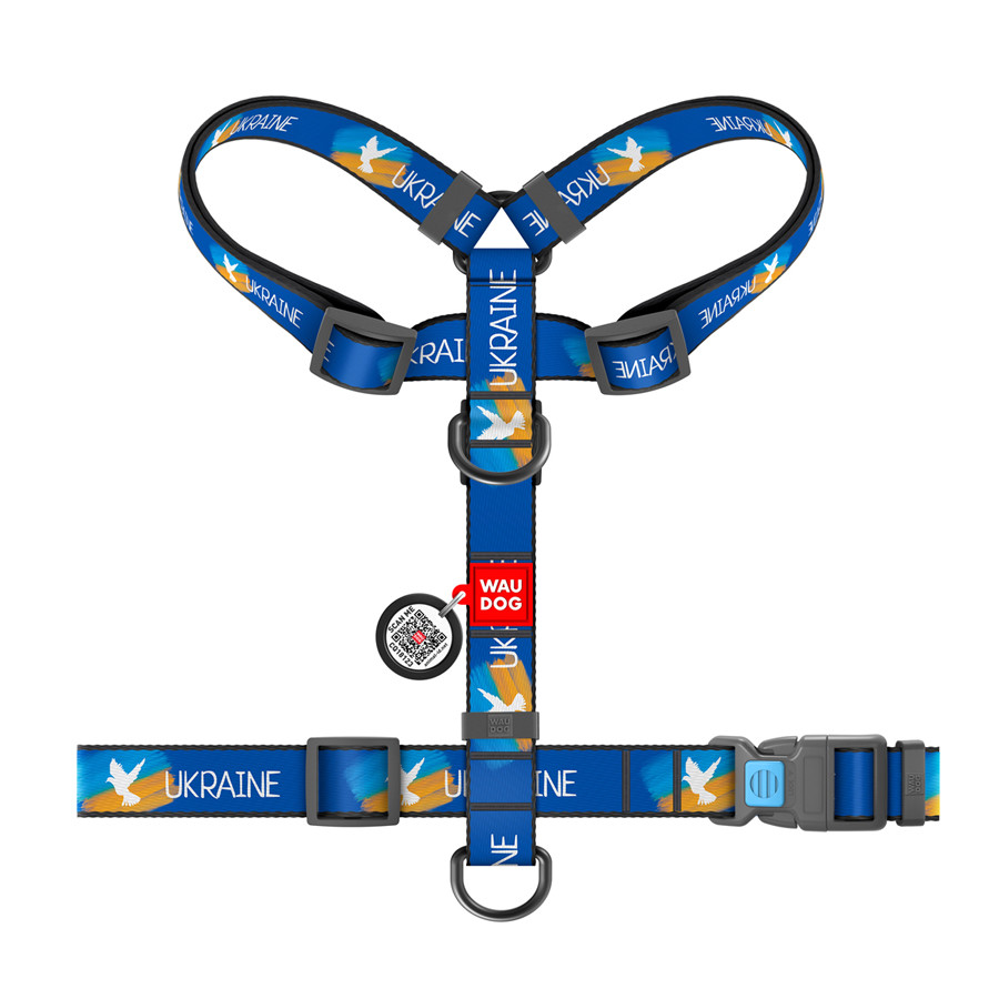 Шлея для собак анатомічна H-подібна WAUDOG Nylon з QR-паспортом, матеріал нейлон, малюнок "Прап Коломыя - изображение 2