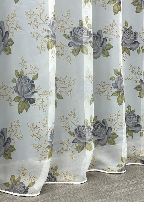 Тюль VR-Textil 1801т Шифон з принтом Білий з сірим 300х270 см (40-099) Київ - фото 8