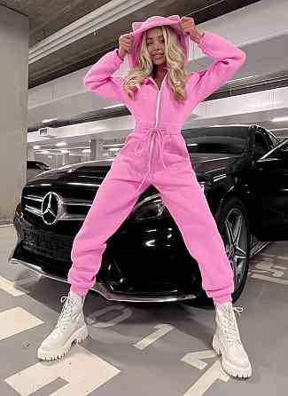 Женский стильный теплый комбинезон с ушками трехнить на флисе Розовый, 44/46 Одесса