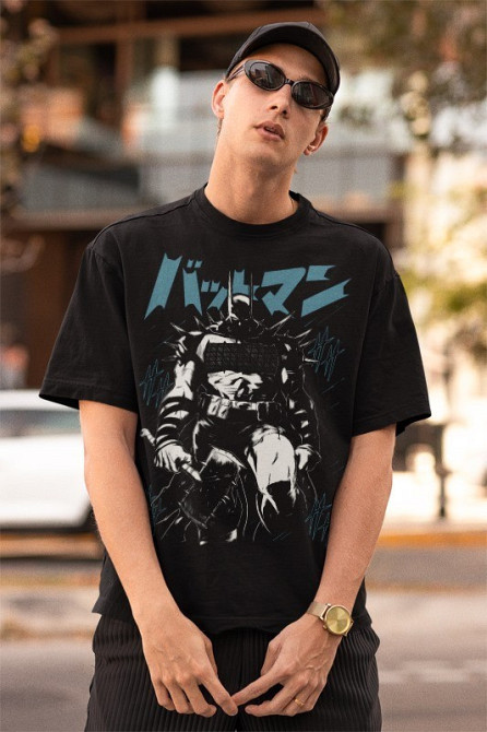 Футболка для хлопчика з аніме принтом Батман Мігхт Суперхеро Комік оверсайз (зріст від 165 до 180) Чорний AnimeJ0218m Дніпро - фото 1