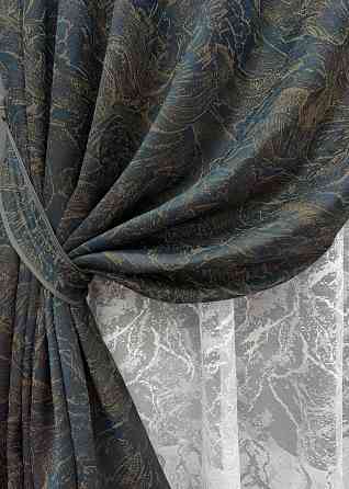 Комплект штор VR-Textil Жакард Fantasy 150х270 2шт і Тюль 500х270 1634ш-1783т Синій з білим 71-049/4 Київ