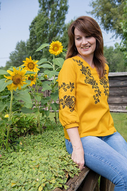 Вышиванка женская, льняная, горчичная, топ Киев - изображение 6