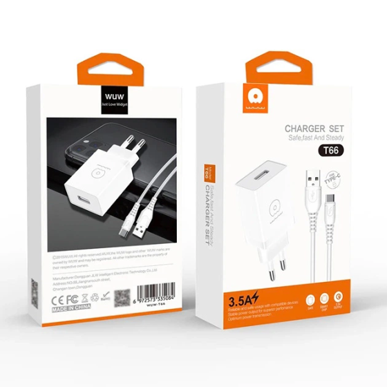 Сетевое зарядное устройство с кабелем WUW-T66 Single USB home charger kit Одесса