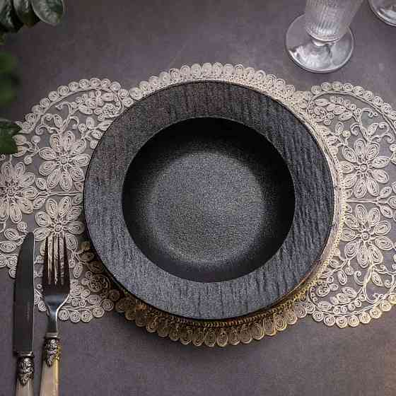 Чорна фарфоровая супова тарілка 23 см Київ