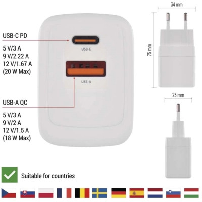 Зарядное устройство EMOS V02G20 1xUSB-A + 1xUSB-C PD20W GaN (V02G20) Винница - изображение 7