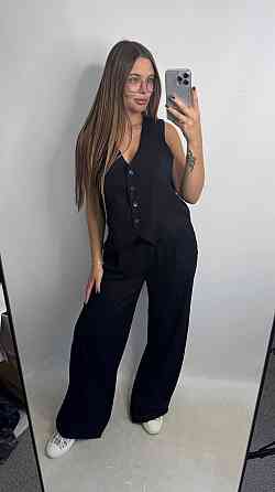 Лляний костюм-трійка в класичному стилі Чорний XS-S Харків