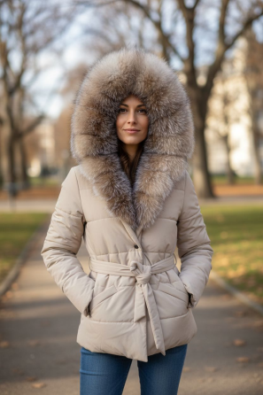 Жіночий пуховик Oslo з хутром фінського песця Бежевий, 50, Рудий Блюфрост Харків