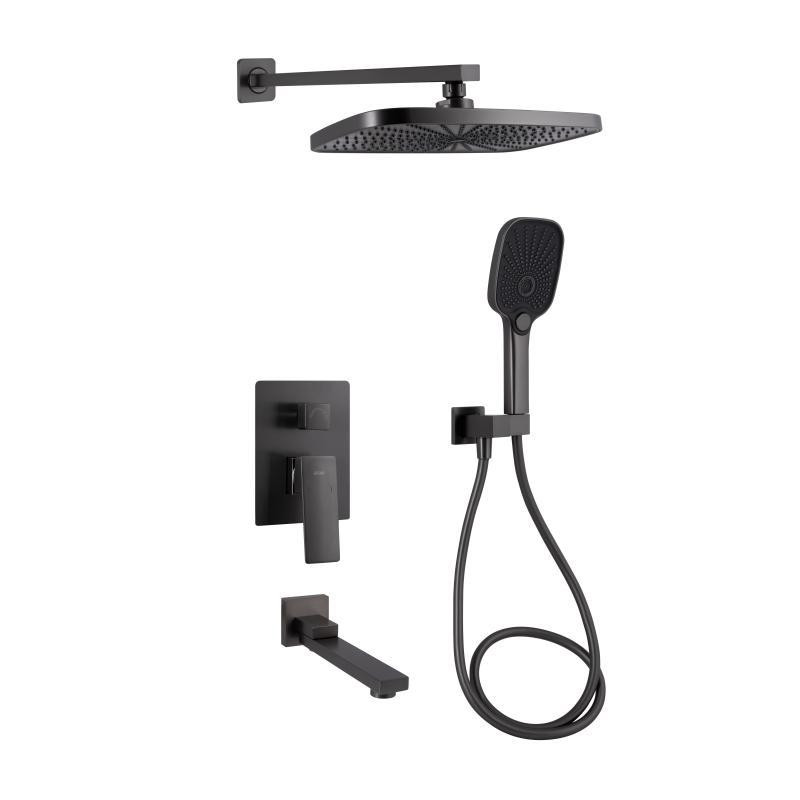 Душевая система из латуни Qtap Gemini скрытого монтажа на три потребителя QTGEM114GMB45704 Gunmetal Black Харьков - изображение 1