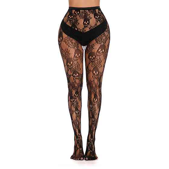 Женские колготки с черепами one size черный Киев