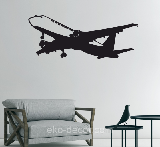 Декоративное настенное Панно «Самолет», Декор на стену 90*36 см, Черный Киев