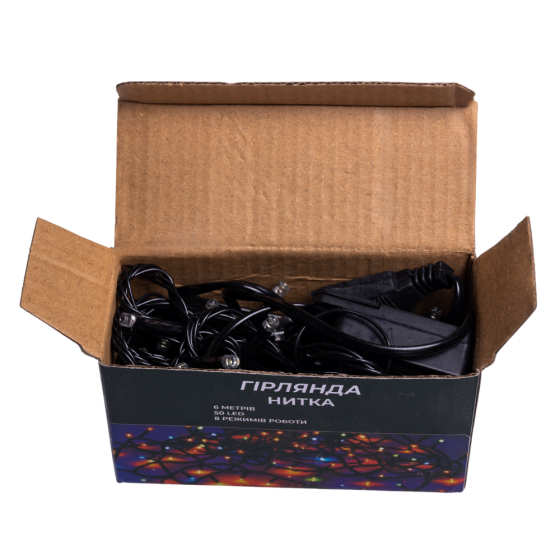 Новорічна кімнатна гірлянда нитка 6 м 50 LED чорний провід Білий W50LED6MBW Коломыя