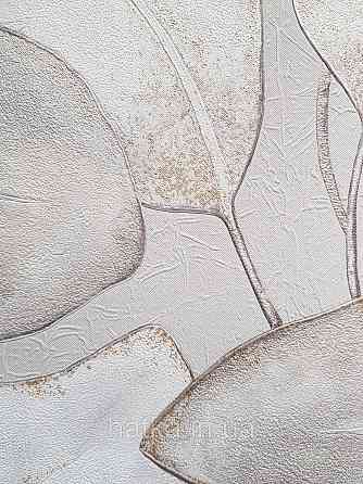 Обои виниловые на флизелиновой основе Rasch Incanto 1.06х10 листья крупные белые светло серые золотистые Киев