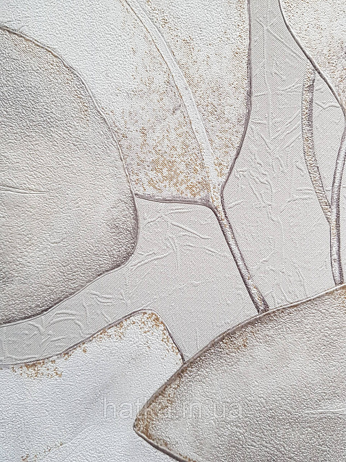 Шпалери вінілові на флізеліновій основі Rasch Incanto 1.06х10 листя великі білі світло-сірі золотисті Київ - фото 3