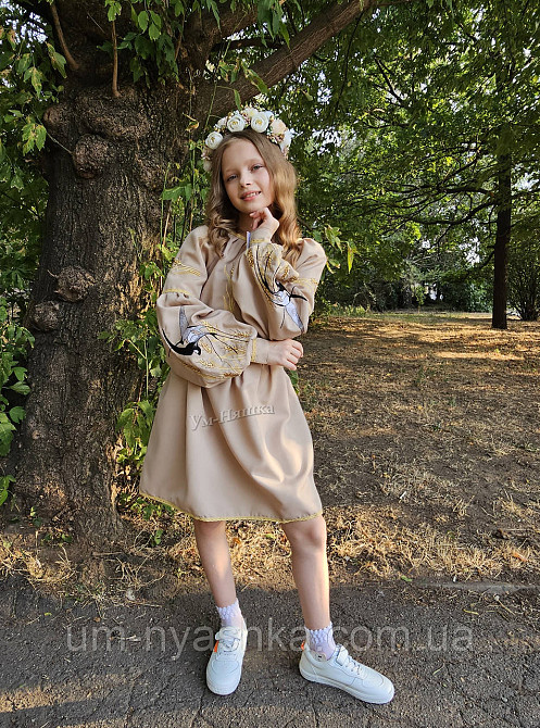 Детский платье вышиванка с ласточками и колосками 