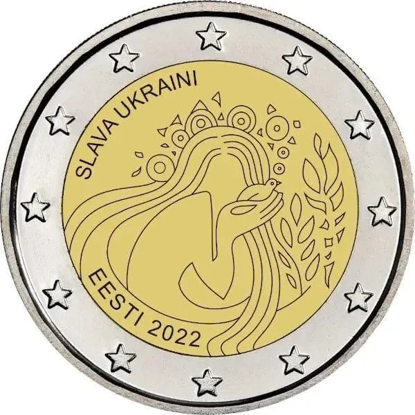 Монета номіналом 2 євро 2022 «Слава Україні» Естонія "SLAVA UKRAINI" Полтава - фото 1