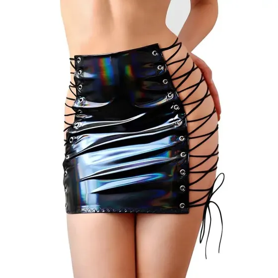 Лакована спідниця на шнурівці Art of Sex - Molly, колір чорний з ефектом голограми, L-2XL Львов
