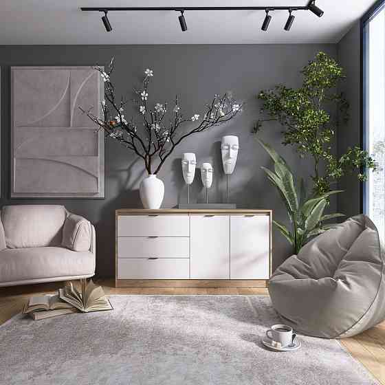 Великий комод із дверима та 3-ма шухлядами Еверест Сіті-1500 150,2х38х74,6 Дуб сонома/Білий (DTM-071102) Львів