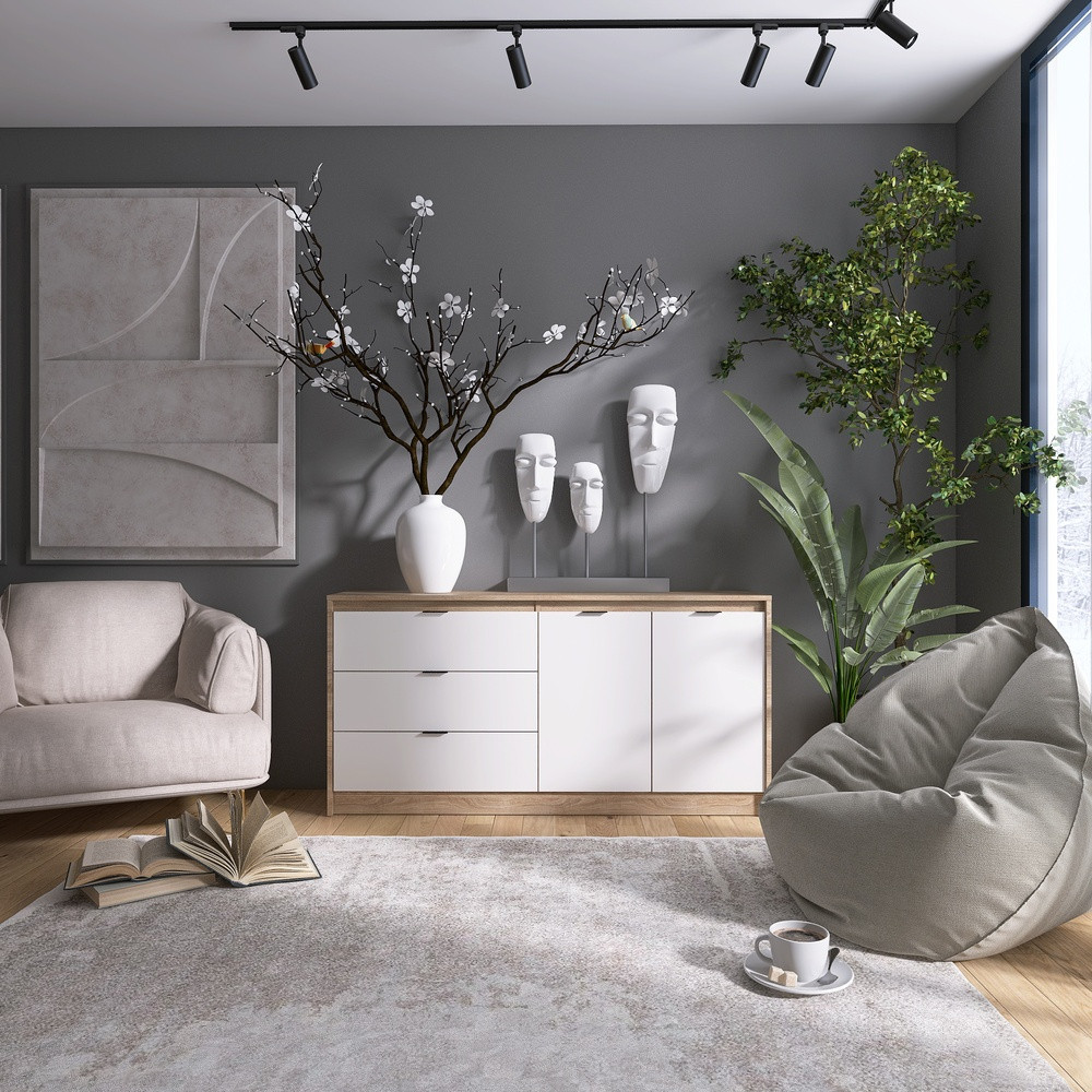 Большой комод с дверями и 3-мя ящиками Эверест Сити-1500 150,2х38х74,6 Дуб сонома/Белый (DTM-071102) Львов - изображение 1