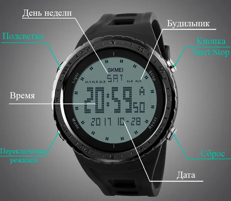 Чоловічий спортивний годинник Skmei 1246 (Чорний) Вінниця - фото 2