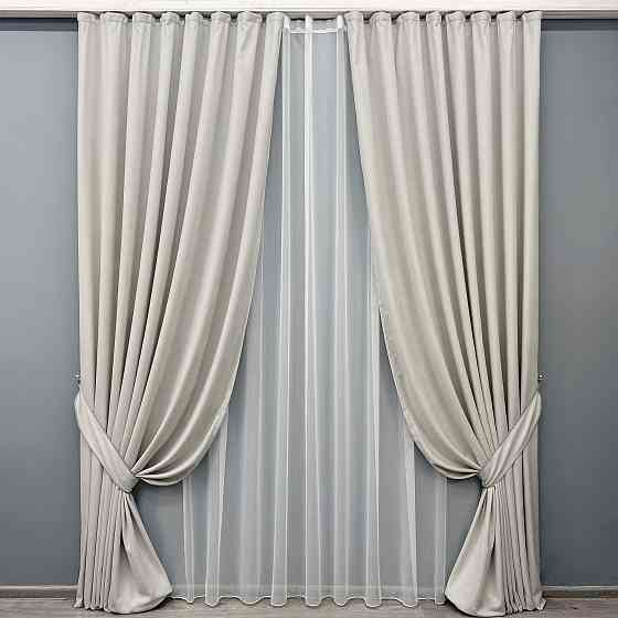 Комплект штор VR-Textil Мікровелюр Petek 100х270 2шт і Тюль 300х270 2019ш-1153т Тауп з білим 71-156/1 Київ